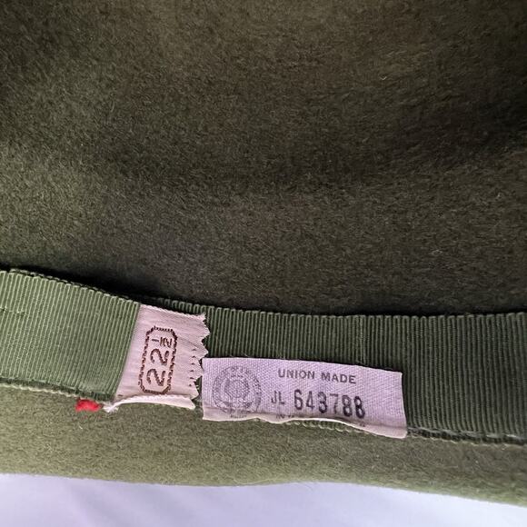Vintage Henry Pollak Olive Green Wool Felt Dress Hat Union Made Bow USA 1960s main image 7